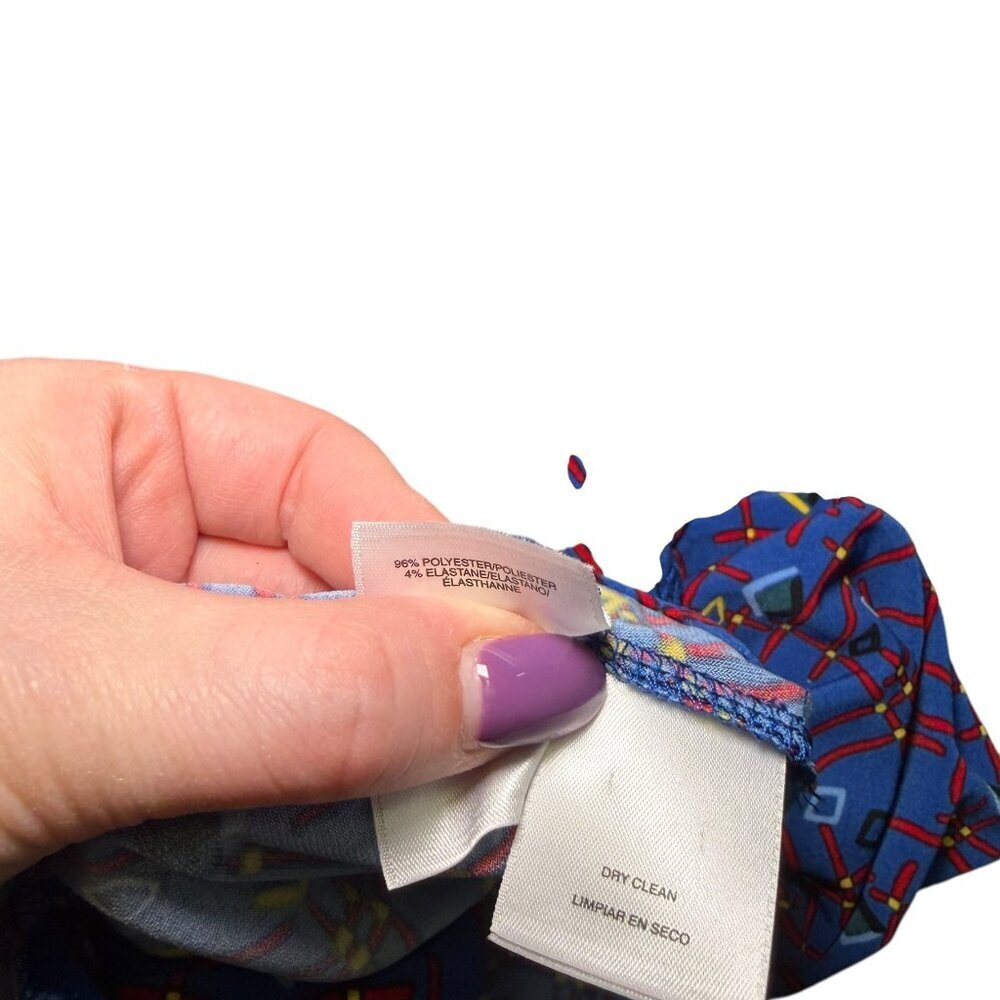 Anne Klein Blue Geo Print Wrap Dress Size 10 Tie Waist V-Neck - Picture 5 of 6